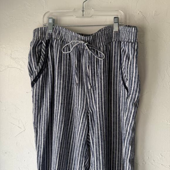 Briggs Size XL Linen Blend Blue Striped Wide Leg Lightweight Pull On Pants - Picture 2 of 8